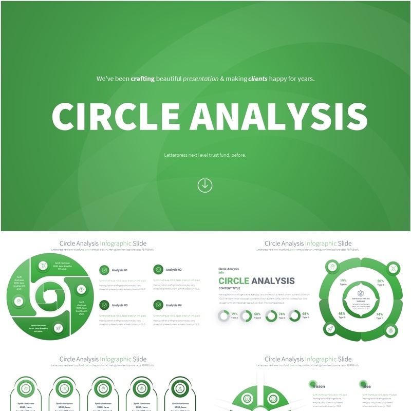 圆形信息图分析PPT模板Circle Analysis - Color 02 (Green)