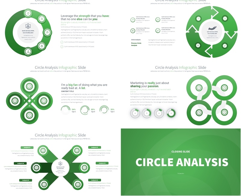 圆形信息图分析PPT模板Circle Analysis - Color 02 (Green)