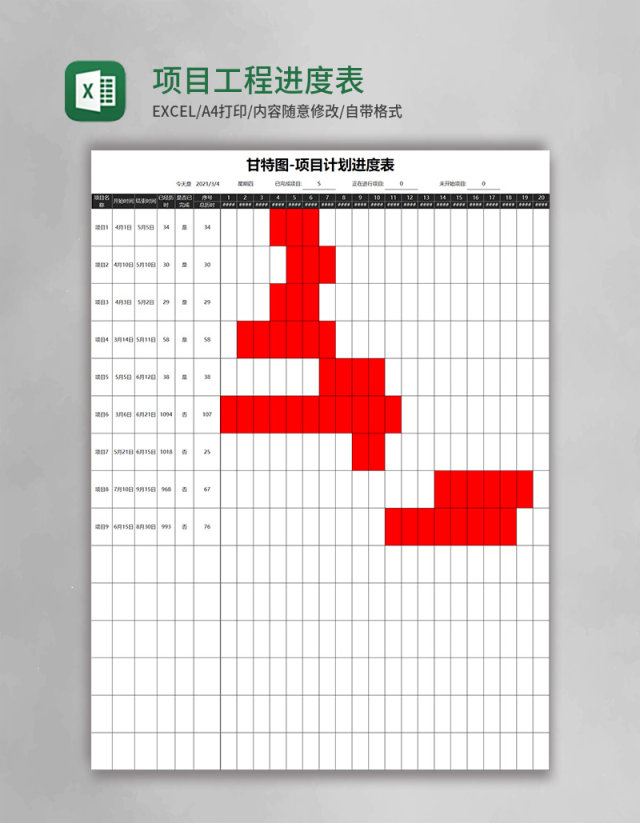 项目工程进度表甘特图excel模板