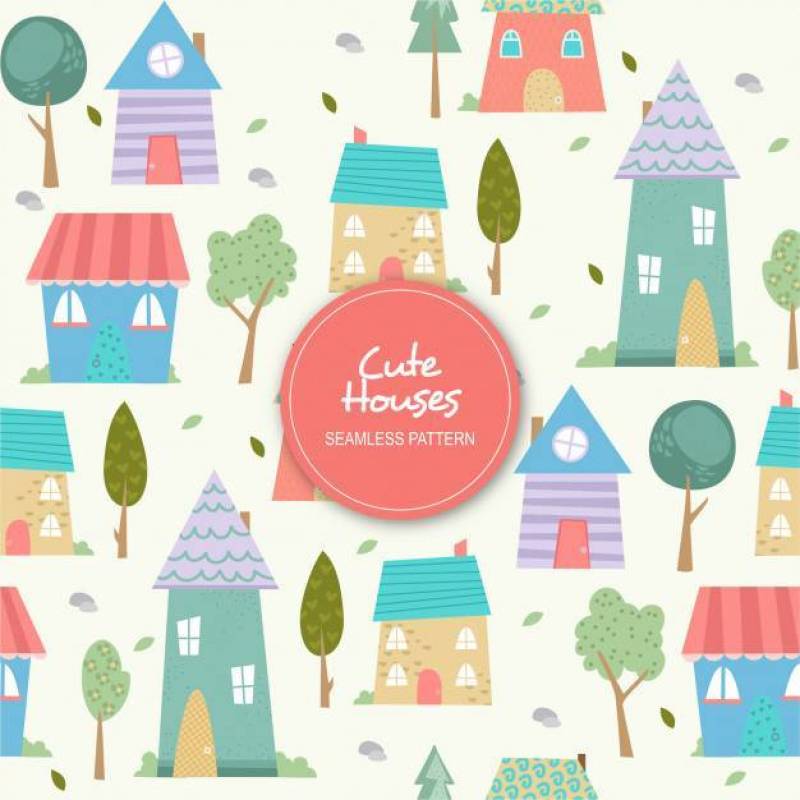 Cute Houses Seamless Pattern