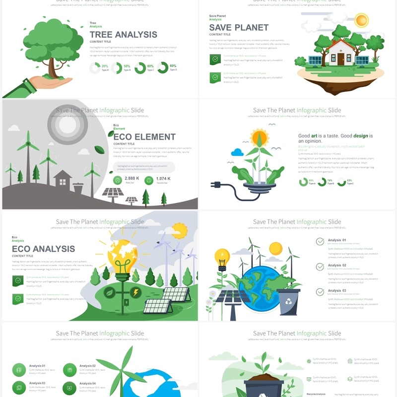 绿色系保护地球生态能源环境保护创意插画PPT素材Save The Planet