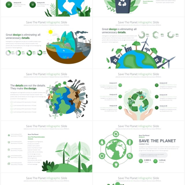 绿色系保护地球生态能源环境保护创意插画PPT素材Save The Planet