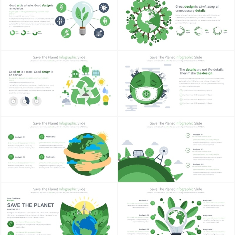 绿色系保护地球生态能源环境保护创意插画PPT素材Save The Planet