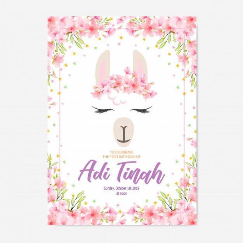 Cute llama graphic with flower wreath