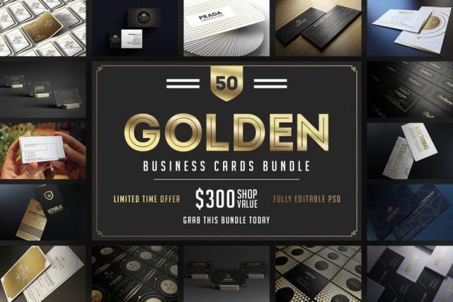 50张金色名片设计模板合集PSD源文件打包下载 50张金色名片设计模板合集PSD源文件打包下载