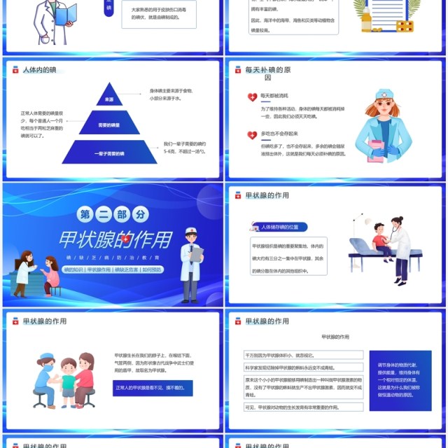 蓝色卡通风碘缺乏病防治教育PPT模板