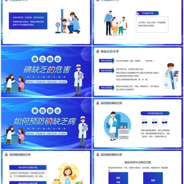 蓝色卡通风碘缺乏病防治教育PPT模板