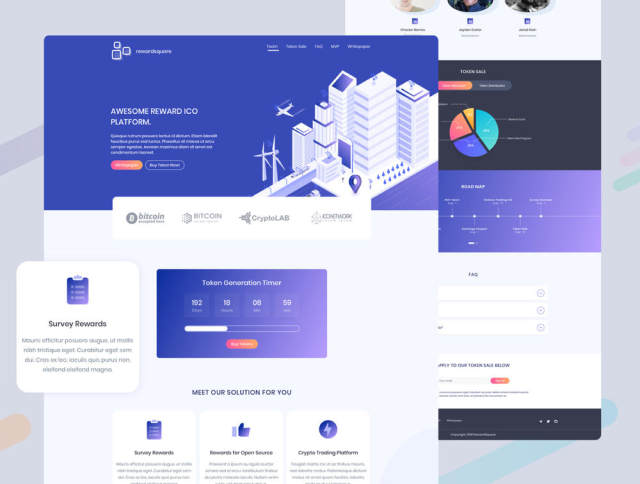 基于Web的Cryptocurrency登陆模板，在Sketch。，Rewardsquare中设计