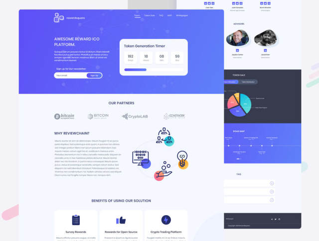 基于Web的Cryptocurrency登陆模板，在Sketch。，Rewardsquare中设计