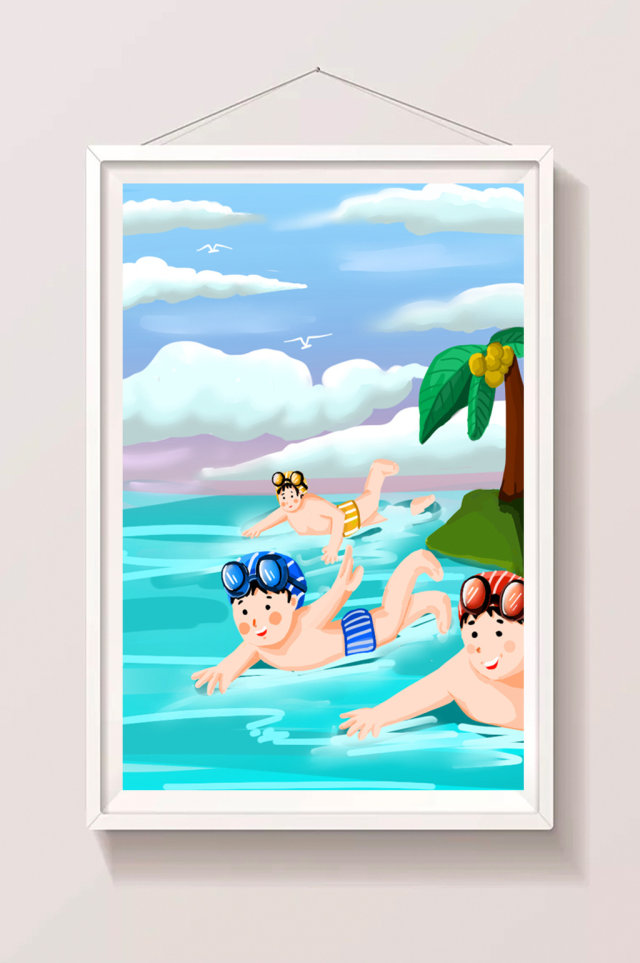 唯美清新夏季休闲娱乐游泳插画 唯美清新夏季休闲娱乐游泳插画