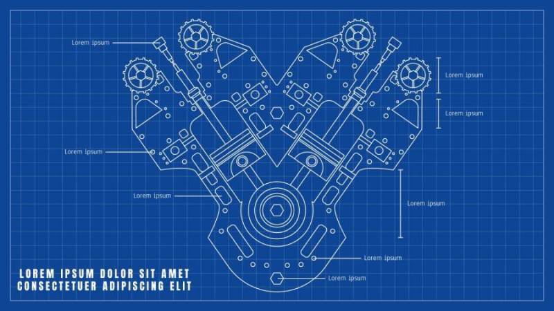 美丽的汽车引擎绘图向量