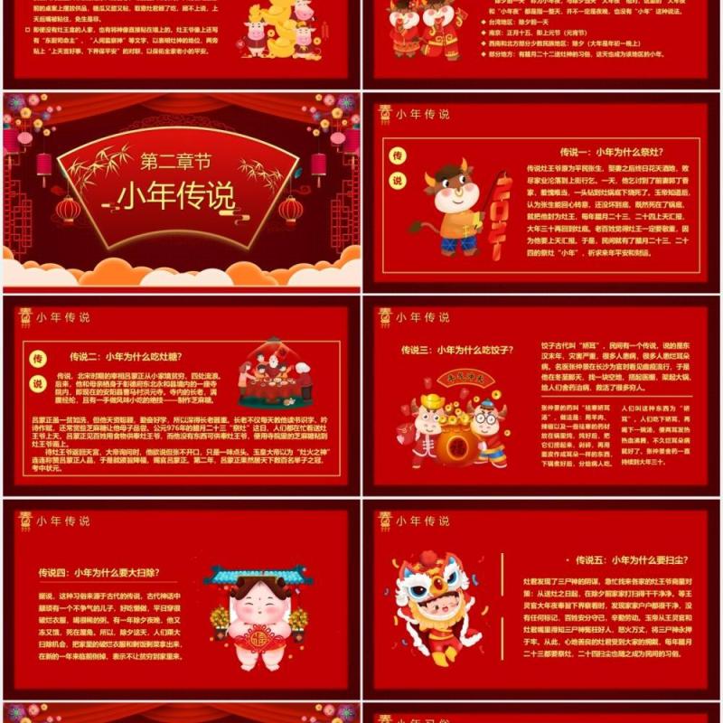红色喜庆小年到节日习俗介绍PPT模板
