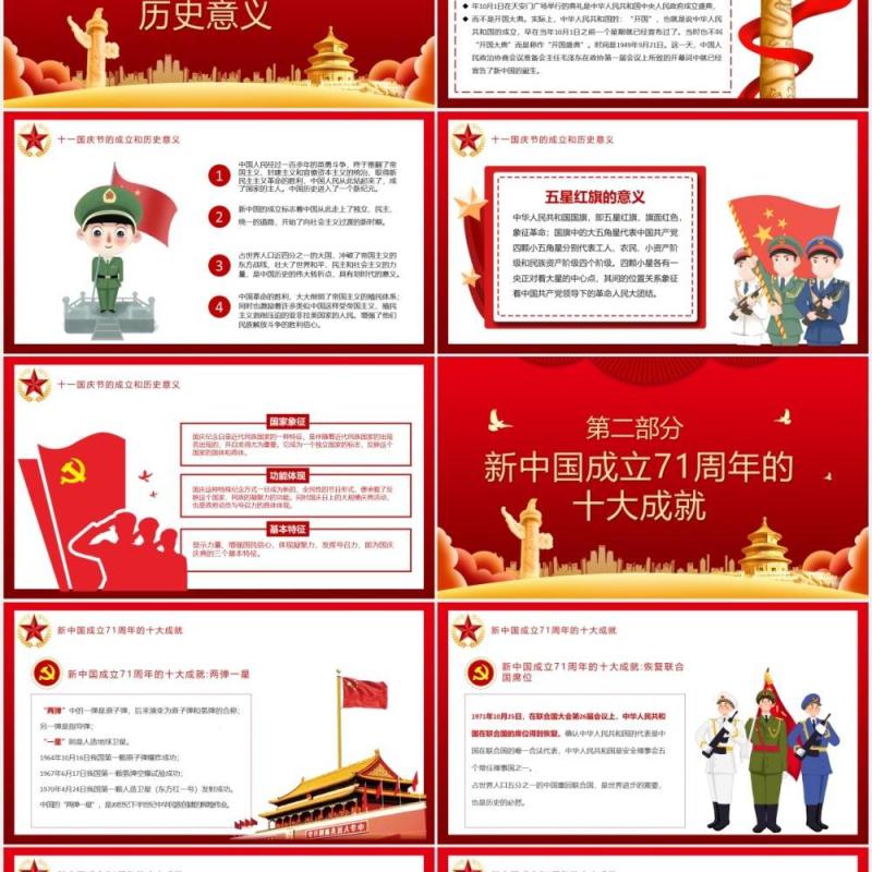 红色党政风盛世华诞国庆壮丽71载新时代周年庆党建党课PPT模板