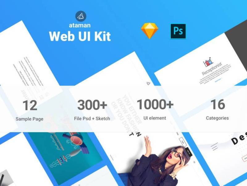 Ataman Web UI工具包Web UI Kit的多用途模板（含psd和sketch源文件）