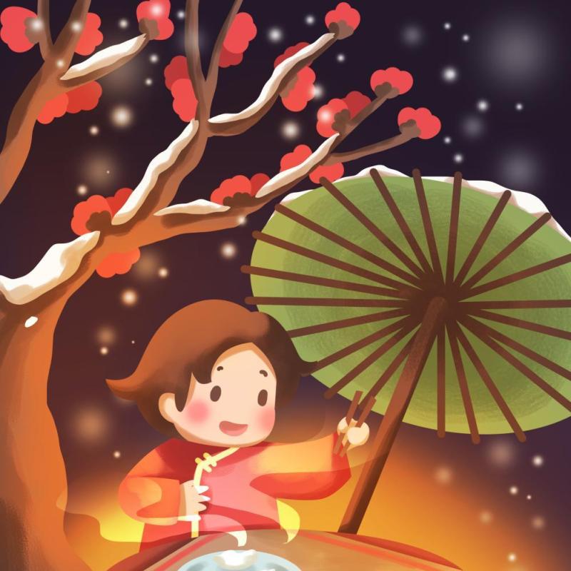 中国传统文化二十四节气冬至插画海报背景配图PSD竖版素材41