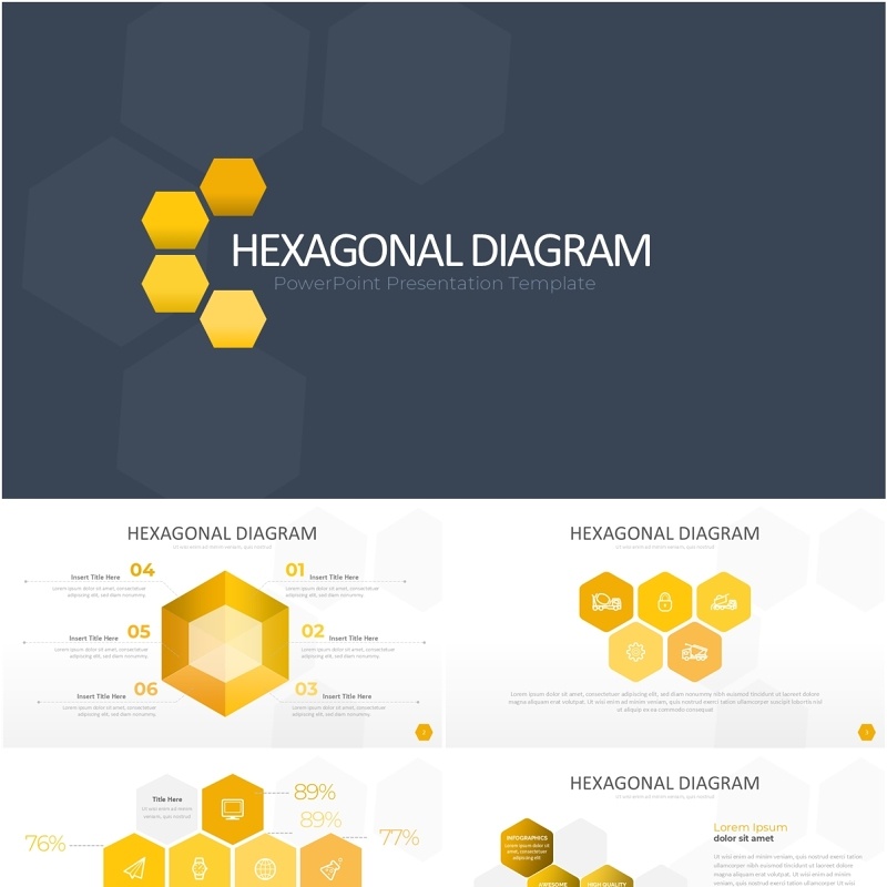 黄色六边形信息图PPT模板素材Wide Yellow Light Hexagonal Infographic