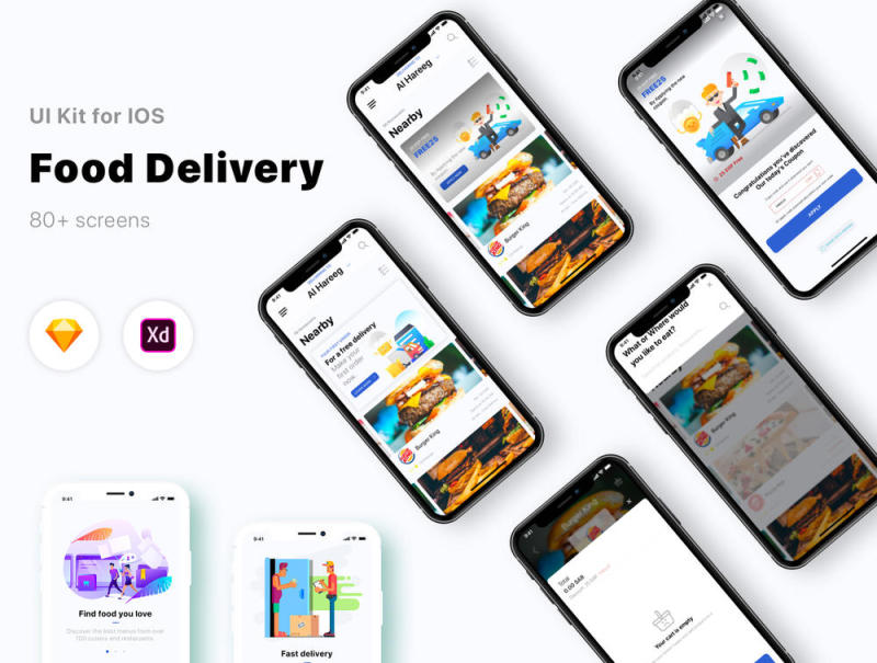 Adobe XD和Sketch Food Delivery UI Kit，Food Delivery App V 2.0