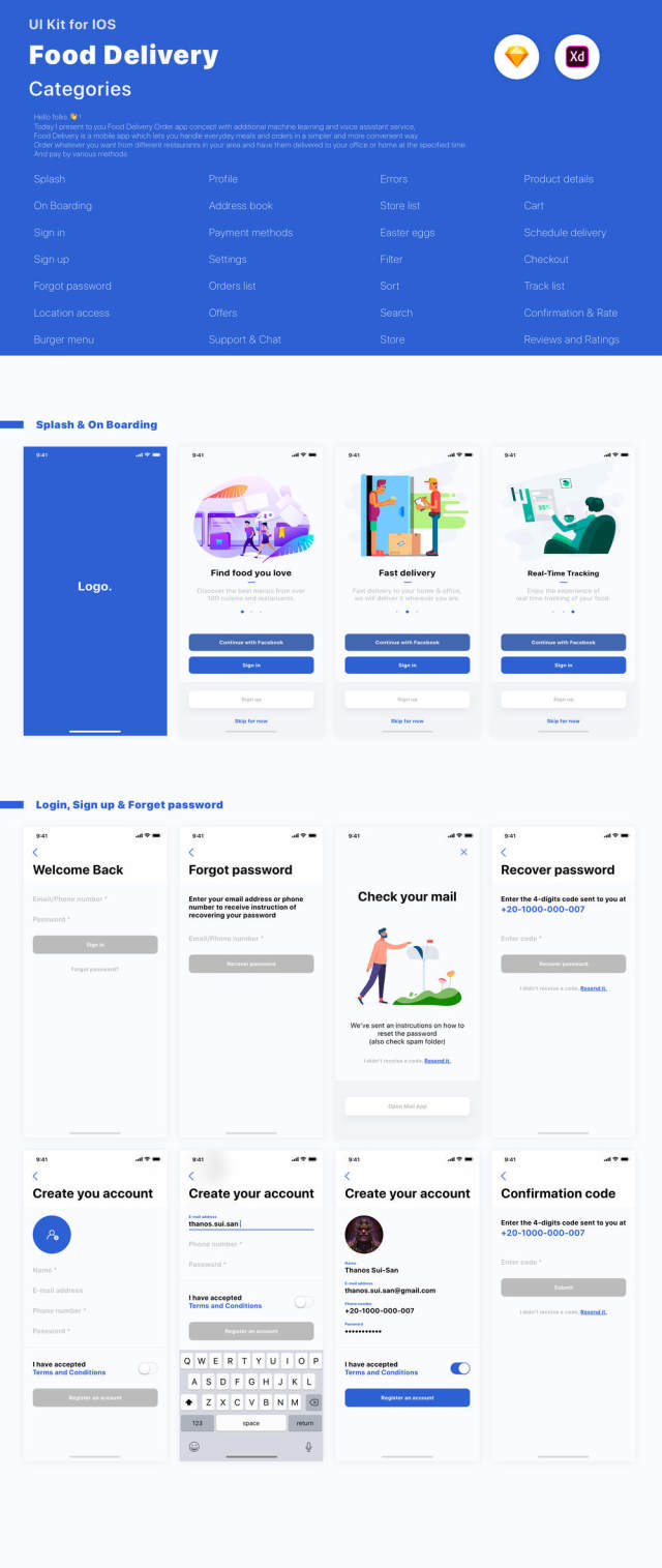 Adobe XD和Sketch Food Delivery UI Kit,Food Delivery App V 2.0 Adobe XD和Sketch Food Delivery UI Kit,Food Delivery App V 2.0