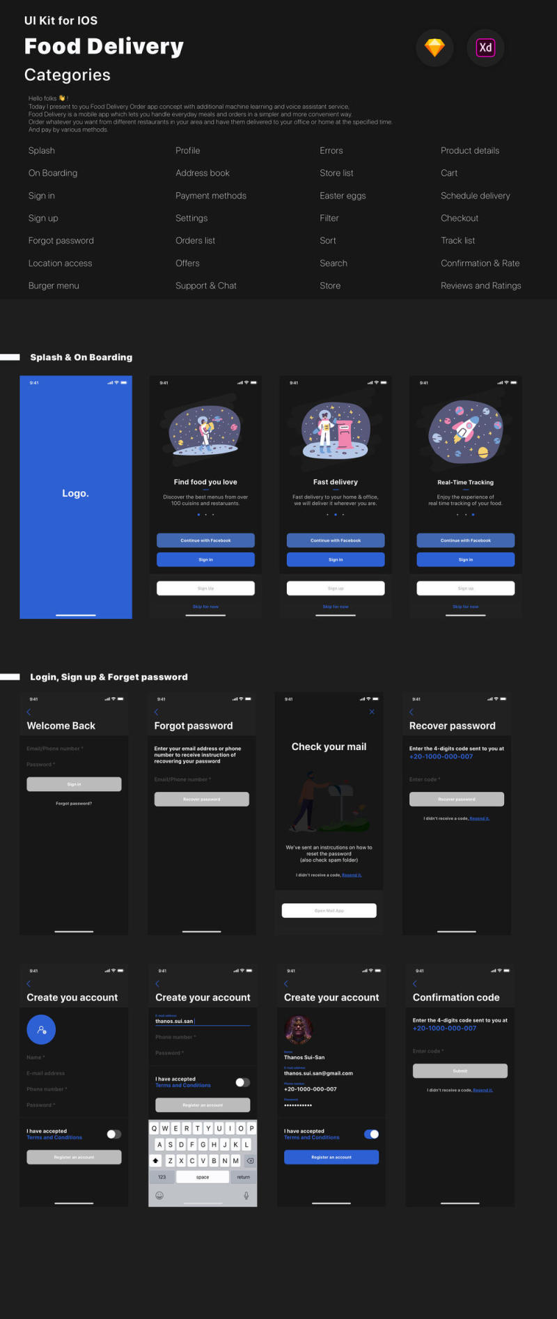Adobe XD和Sketch Food Delivery UI Kit，Food Delivery App V 2.0