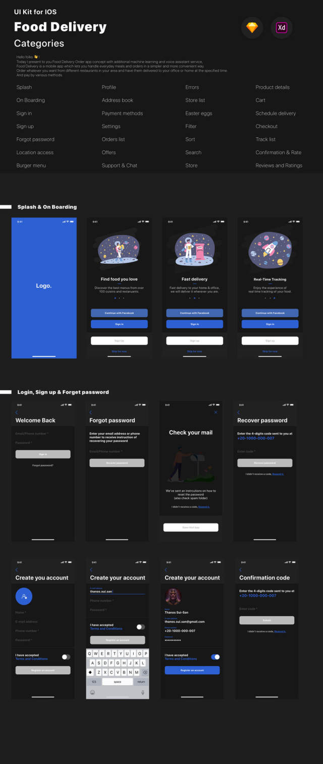 Adobe XD和Sketch Food Delivery UI Kit,Food Delivery App V 2.0 Adobe XD和Sketch Food Delivery UI Kit,Food Delivery App V 2.0