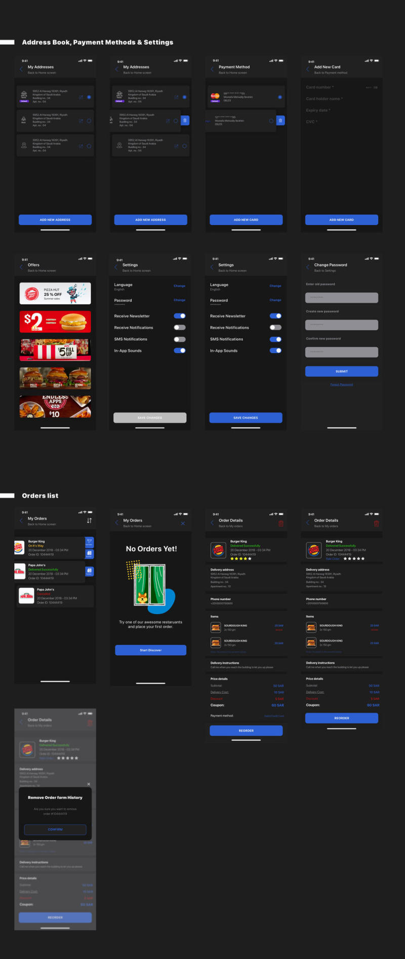 Adobe XD和Sketch Food Delivery UI Kit，Food Delivery App V 2.0