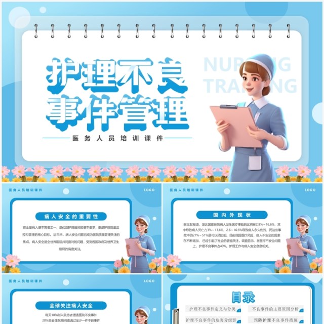 蓝色卡通风护理不良事件管理培训PPT模板