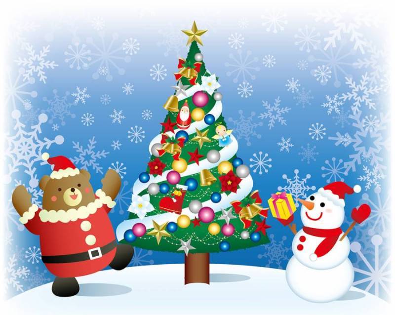圣诞树和熊和雪人