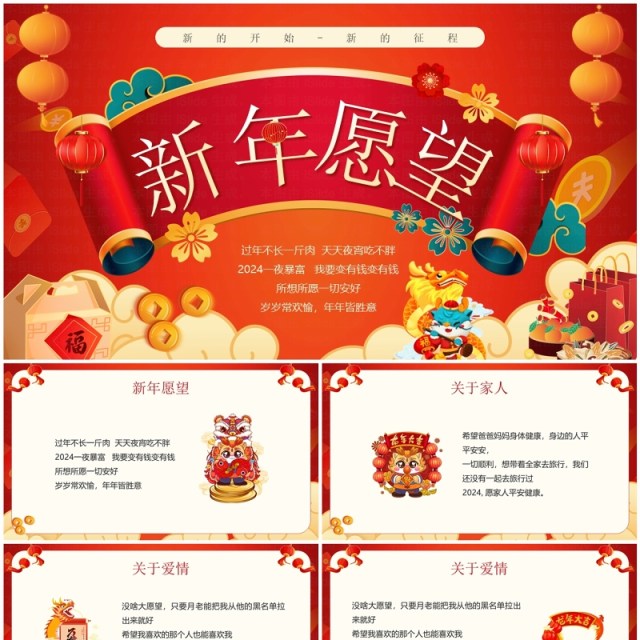红色国潮风龙年新年愿望PPT模板 红色国潮风龙年新年愿望PPT模板