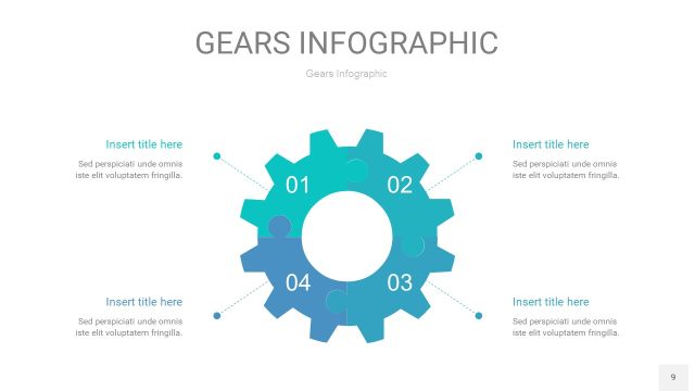 蓝绿色齿轮PPT信息图9