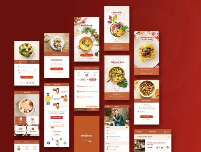 用于餐馆和食品的UI工具包订购PSD和草图的移动应用程序,美味的UI工具包 用于餐馆和食品的UI工具包订购PSD和草图的移动应用程序,美味的UI工具包