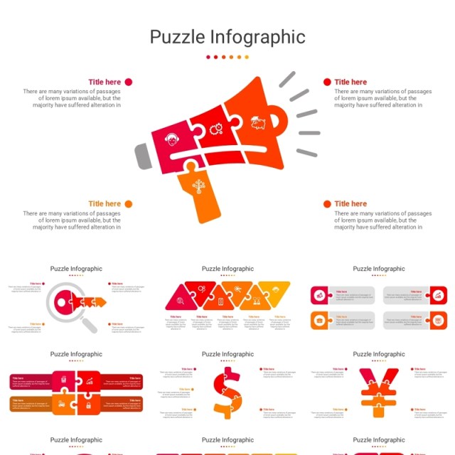 88页心形数字字母人像拼图信息图表PPT素材模板Puzzel Infographic Template