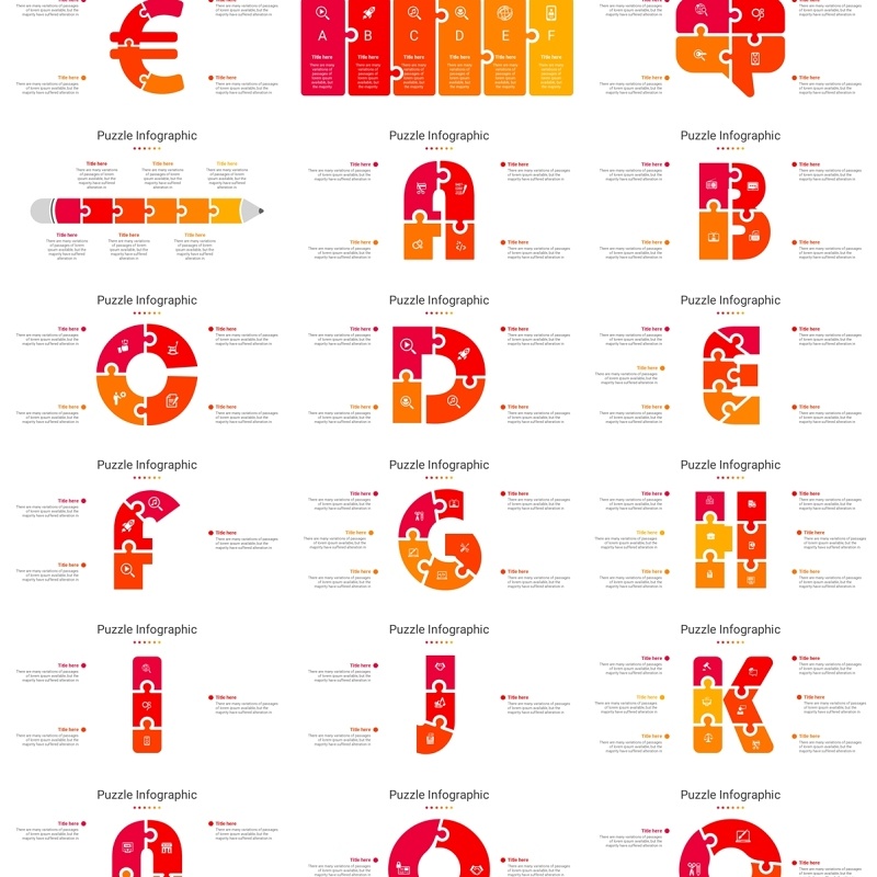 88页心形数字字母人像拼图信息图表PPT素材模板Puzzel Infographic Template