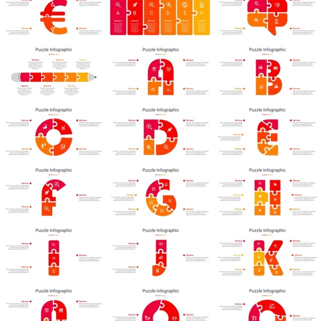 88页心形数字字母人像拼图信息图表PPT素材模板Puzzel Infographic Template