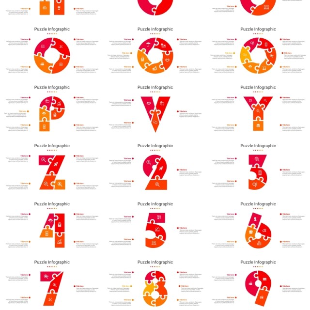 88页心形数字字母人像拼图信息图表PPT素材模板Puzzel Infographic Template