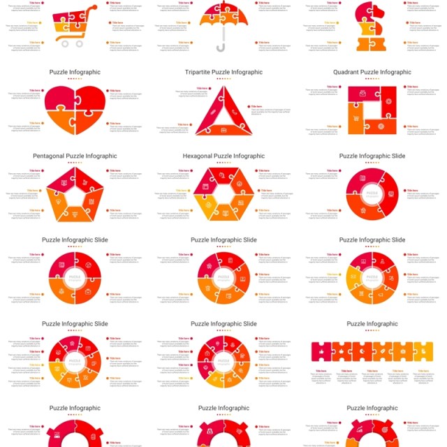 88页心形数字字母人像拼图信息图表PPT素材模板Puzzel Infographic Template