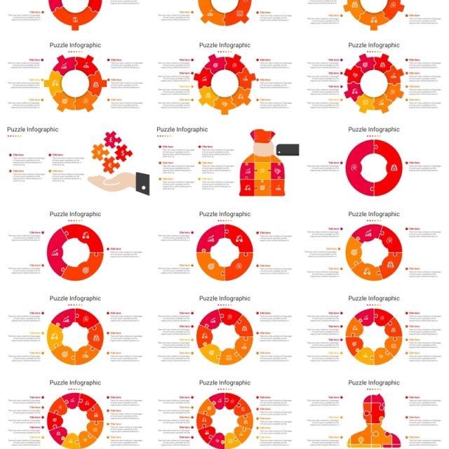 88页心形数字字母人像拼图信息图表PPT素材模板Puzzel Infographic Template