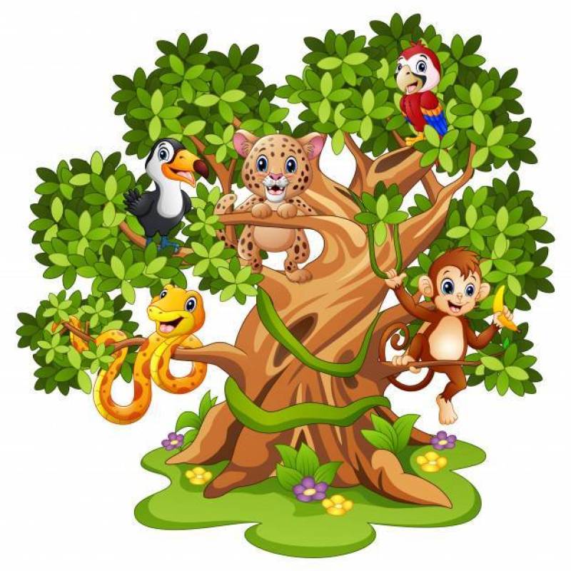 导航野生动物动画片的例证在树的