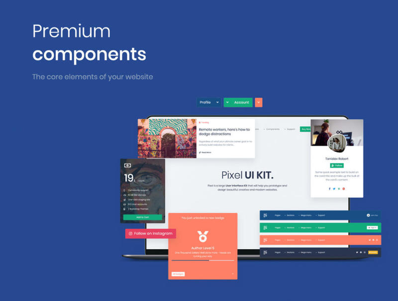 1000个独特的组件，25个示例页面，Gulp，BrowserSync，Sass，Pixel PRO  - 高级Bootstrap 4 UI Kit