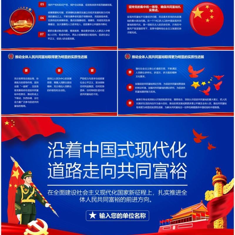 蓝色简约沿着中国式现代化道路走向共同富裕党建宣传PPT模板
