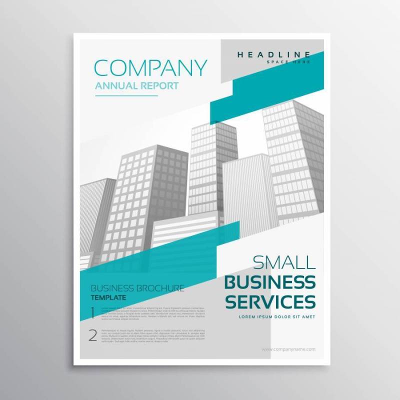 白色的小册子设计在干净的风格与蓝色条纹