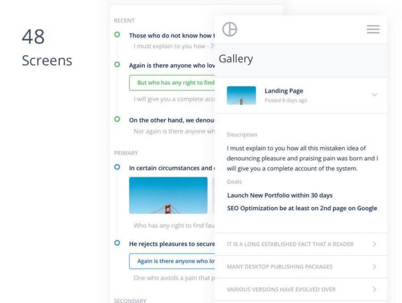 用于Sketch和XD，Mobile Flat Dashboards UI Kit的48个Flat Dashboard UI屏幕