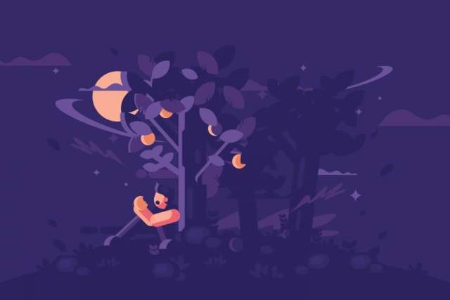 在桃树下休息在夜间插图