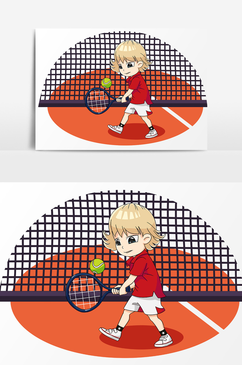 手绘卡通网球小孩网球元素