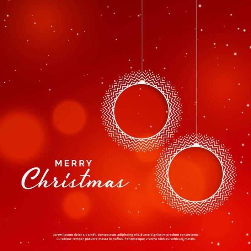 圣诞快乐圣诞红色背景与观赏圣诞球