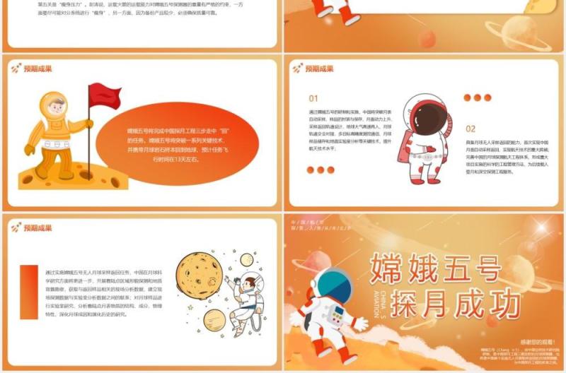 黄色卡通航天航空嫦娥五号动态PPT模板