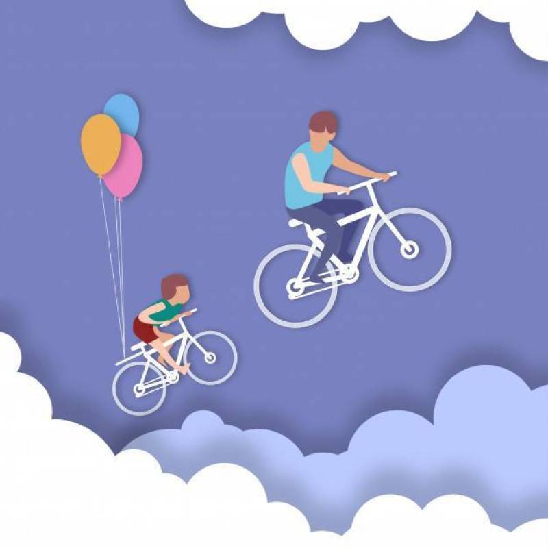 骑自行车父亲和儿子