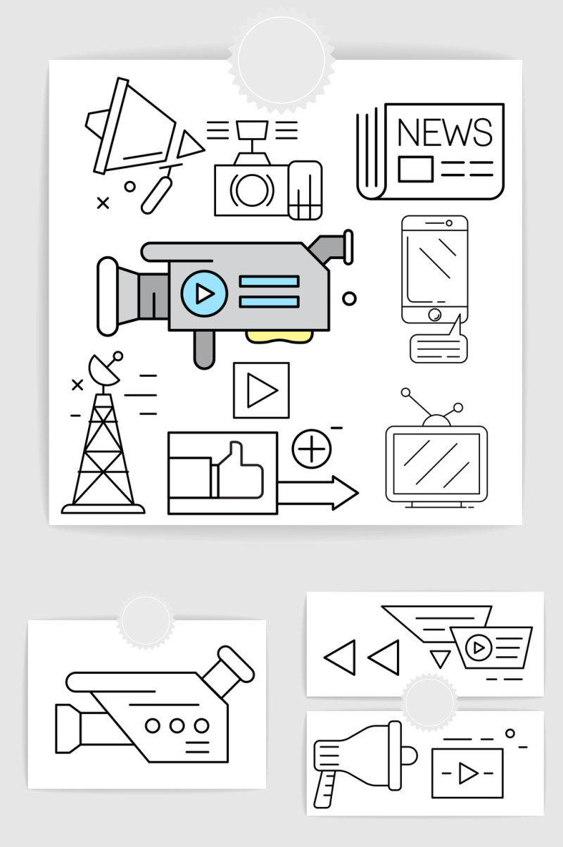 矢量线条新闻媒体元素