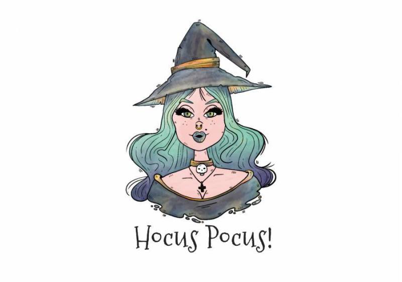 有蓝色头发传染媒介的性感的巫婆