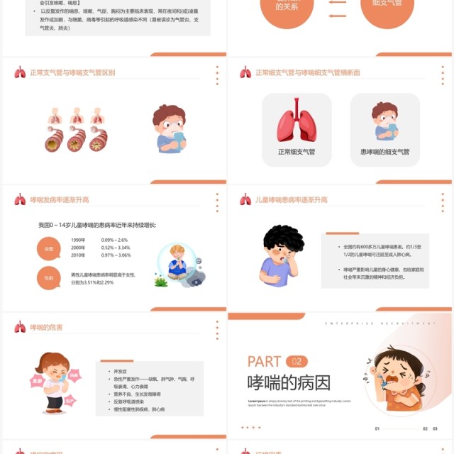 橙色卡通风世界防治哮喘日PPT模板