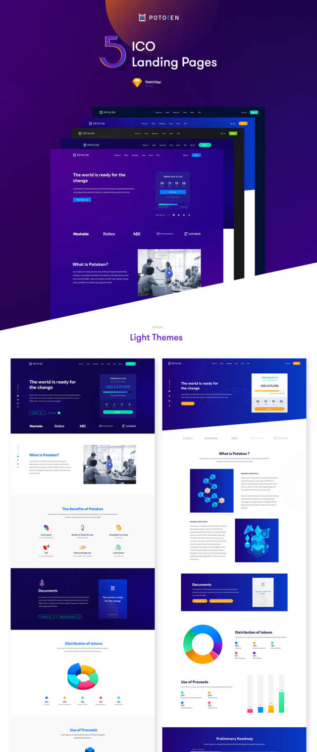 基于Sketchapp，Potoken ICO Landings的ICO登陆页面模板